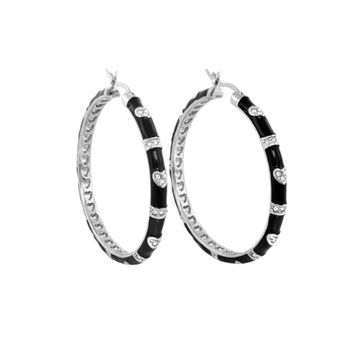 Pave Love Earrings by Lauren G Adams, hoop earrings with black enamel and pavé accents on Tampa Home & Garden Store