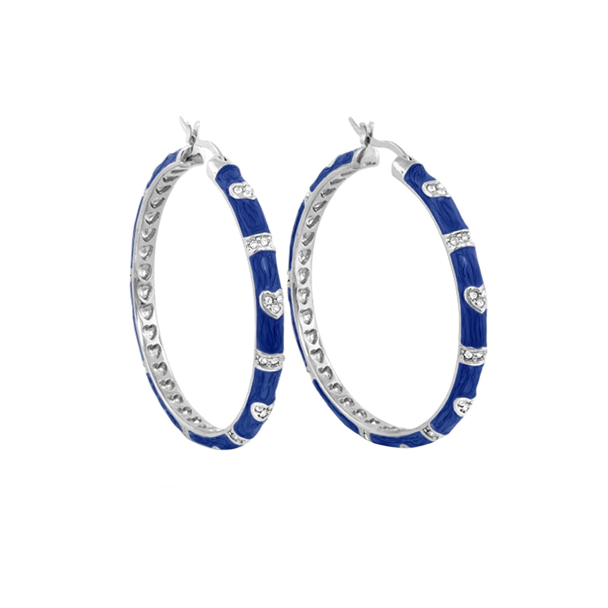 Pave Love Earrings hoops in blue enamel with pavé stones, silver-tone by Lauren G Adams on Tampa Home & Garden Store