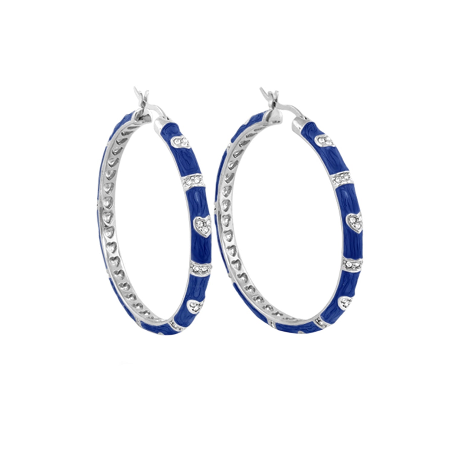 Pave Love Earrings hoops in blue enamel with pavé stones, silver-tone by Lauren G Adams on Tampa Home & Garden Store