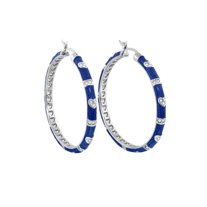 Pave Love Earrings hoops in blue enamel with pavé stones, silver-tone by Lauren G Adams on Tampa Home & Garden Store