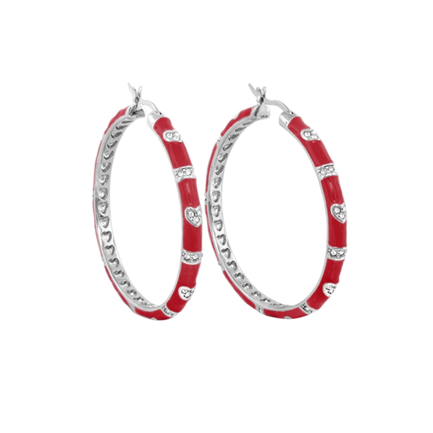 Pave Love Earrings pair of red enamel hoop earrings with silver pave heart accents by Lauren G Adams on Tampa Home & Garden Store