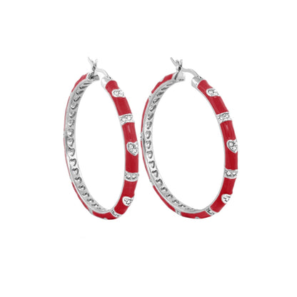 Pave Love Earrings pair of red enamel hoop earrings with silver pave heart accents by Lauren G Adams on Tampa Home & Garden Store