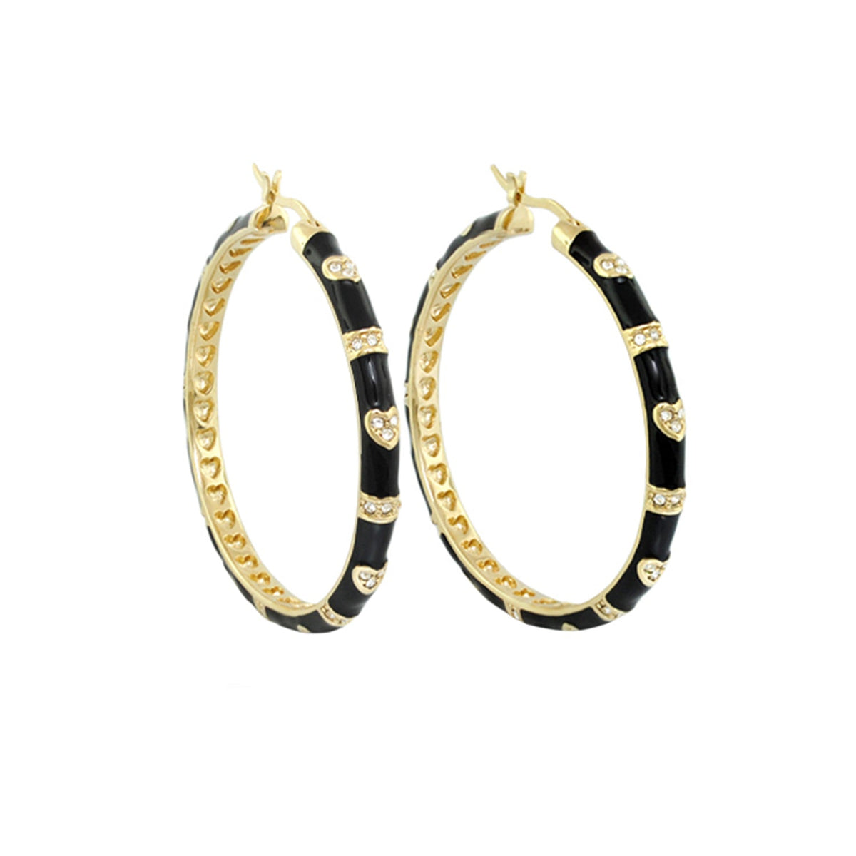 Pave Love Earrings pair gold-tone hoops with black enamel and pave hearts by Lauren G Adams on Tampa Home & Garden Store