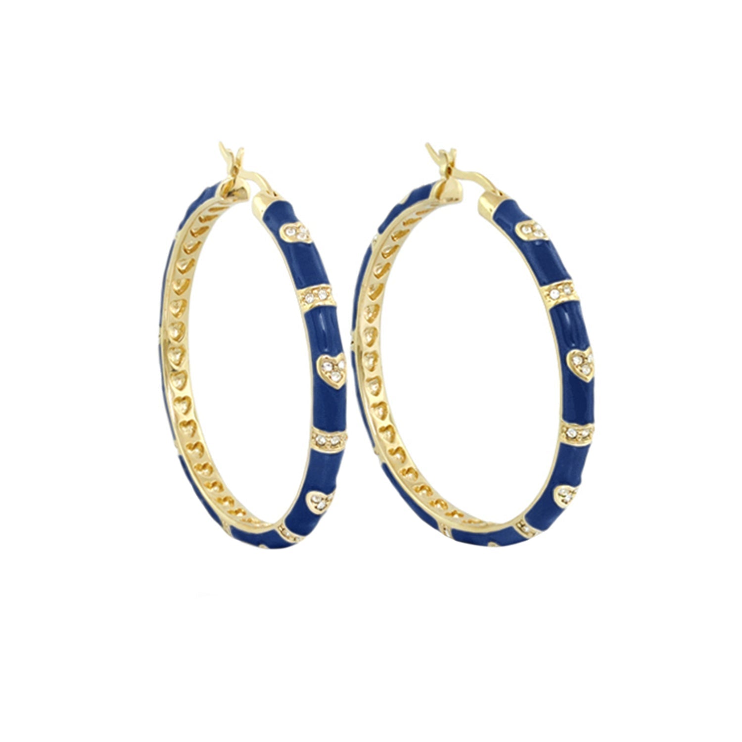 Pave Love Earrings, blue enamel hoop with gold trim and pavé crystals, Lauren G Adams collection on Tampa Home & Garden Store