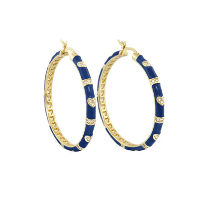 Pave Love Earrings, blue enamel hoop with gold trim and pavé crystals, Lauren G Adams collection on Tampa Home & Garden Store