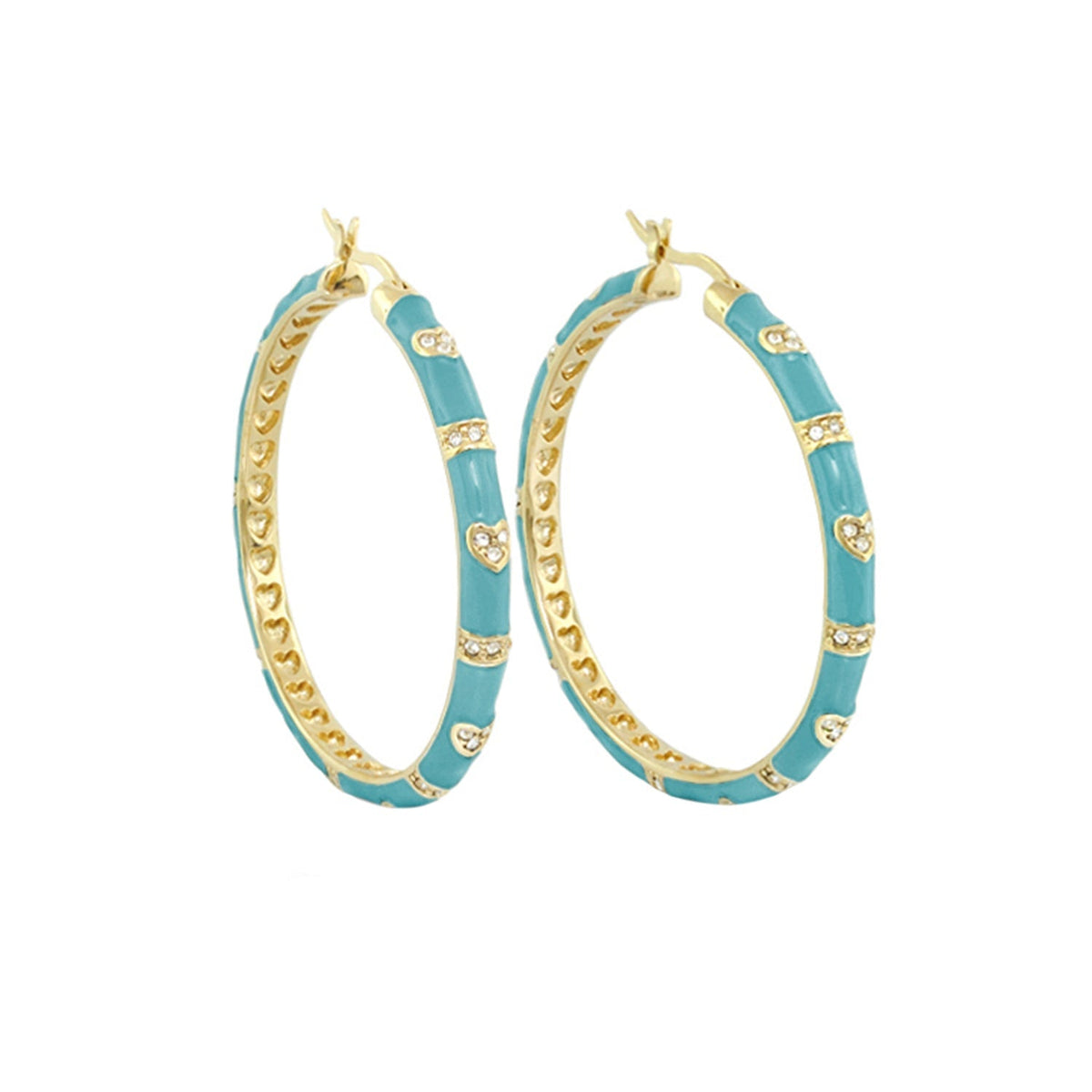 Pave Love Earrings turquoise and gold hoop with pavé hearts and crystals on Tampa Home & Garden Store