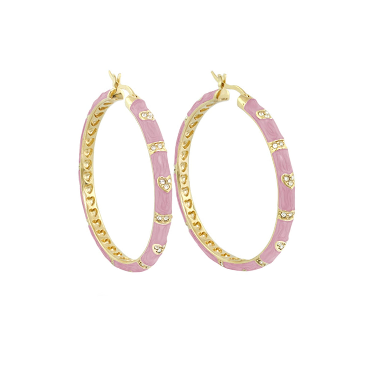 Pave Love Earrings, gold-tone hoop pair with pink enamel and crystal accents, Lauren G Adams on Tampa Home & Garden Store