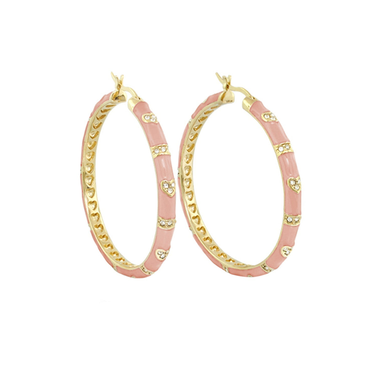 Pave Love Earrings, pink enamel gold-tone hoop earrings with pavé heart accents on Tampa Home & Garden Store