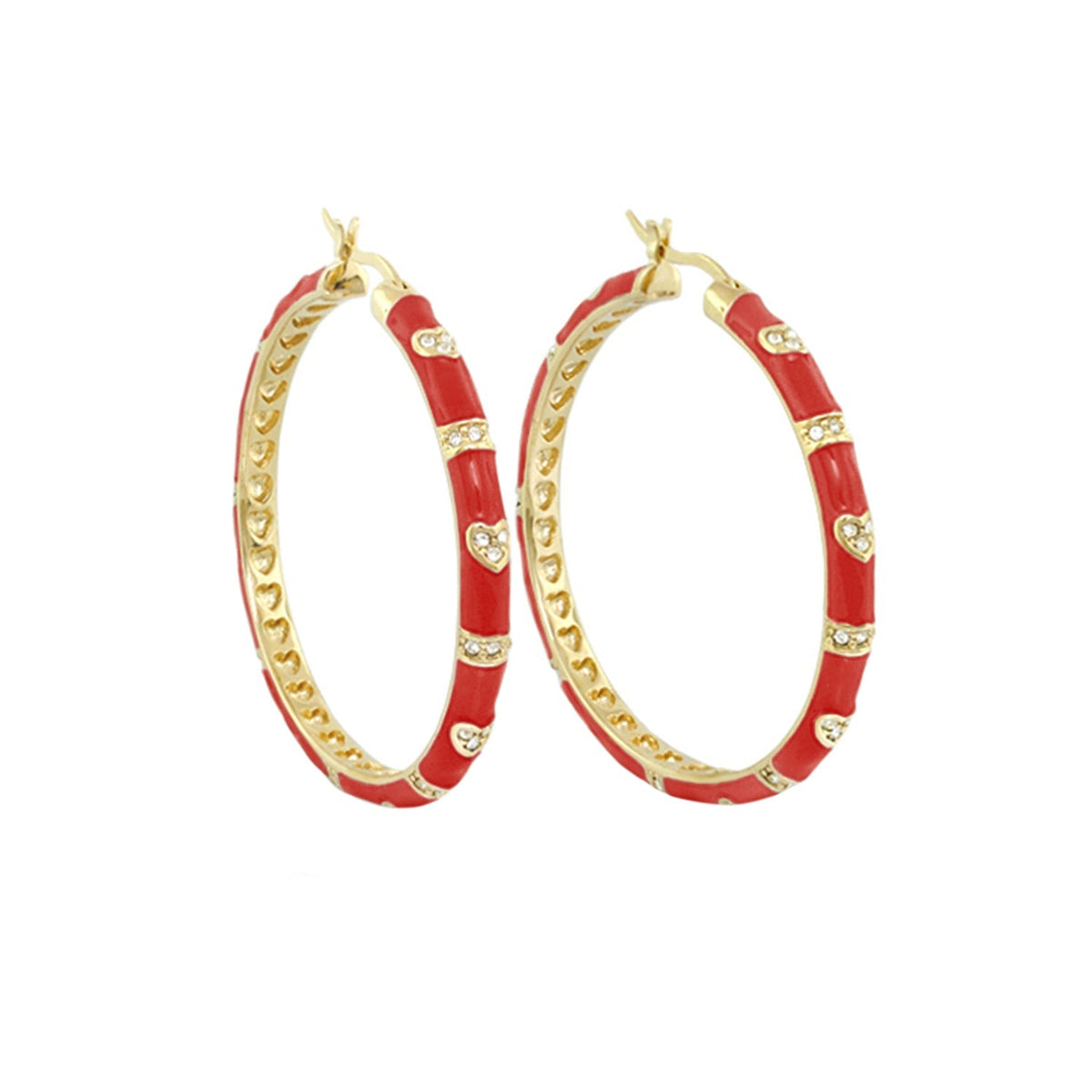 Pave Love Earrings pair gold hoops red enamel and pave heart accents by Lauren G Adams on Tampa Home & Garden Store