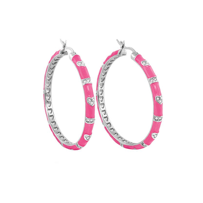 Pave Love Earrings pink enamel hoop pair with silver pave heart accents by Lauren G Adams on Tampa Home & Garden Store