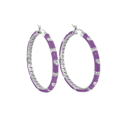 Pave Love Earrings by Lauren G Adams, purple enamel hoops with silver pavé heart accents on Tampa Home & Garden Store