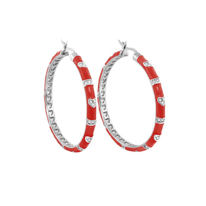 Pave Love Earrings red enamel and silver hoop pair with pave heart accents on Tampa Home & Garden Store