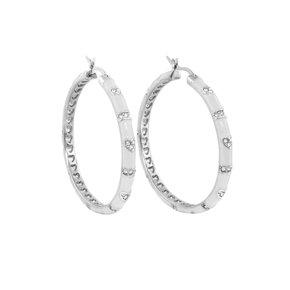 Pave Love Earrings, Lauren G Adams silver-tone hoop earrings with pavé heart accents on Tampa Home & Garden Store