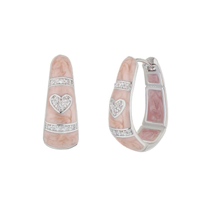 White Enamel Hoop Earrings with Rhodium and CZ