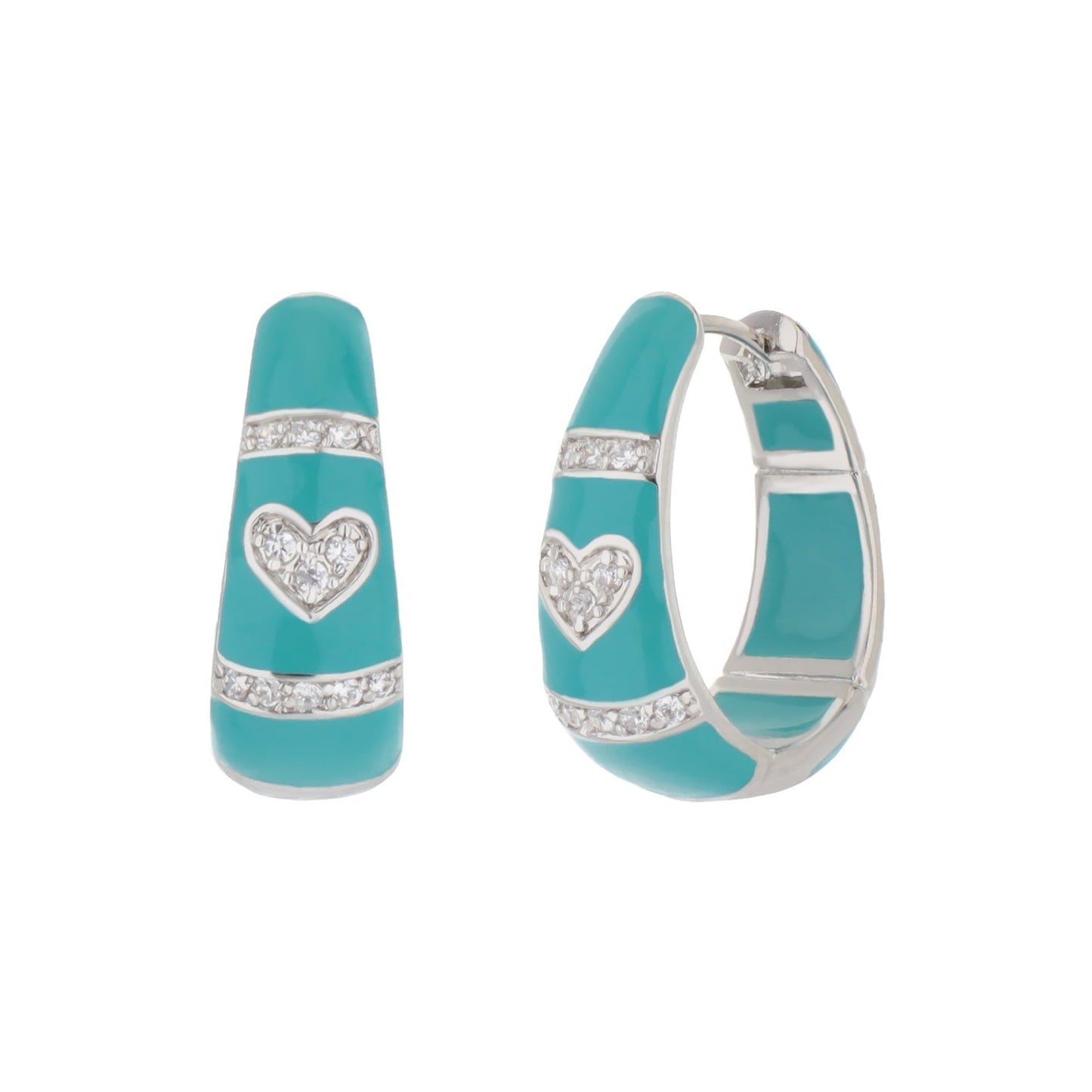 White Enamel Hoop Earrings with Rhodium and CZ