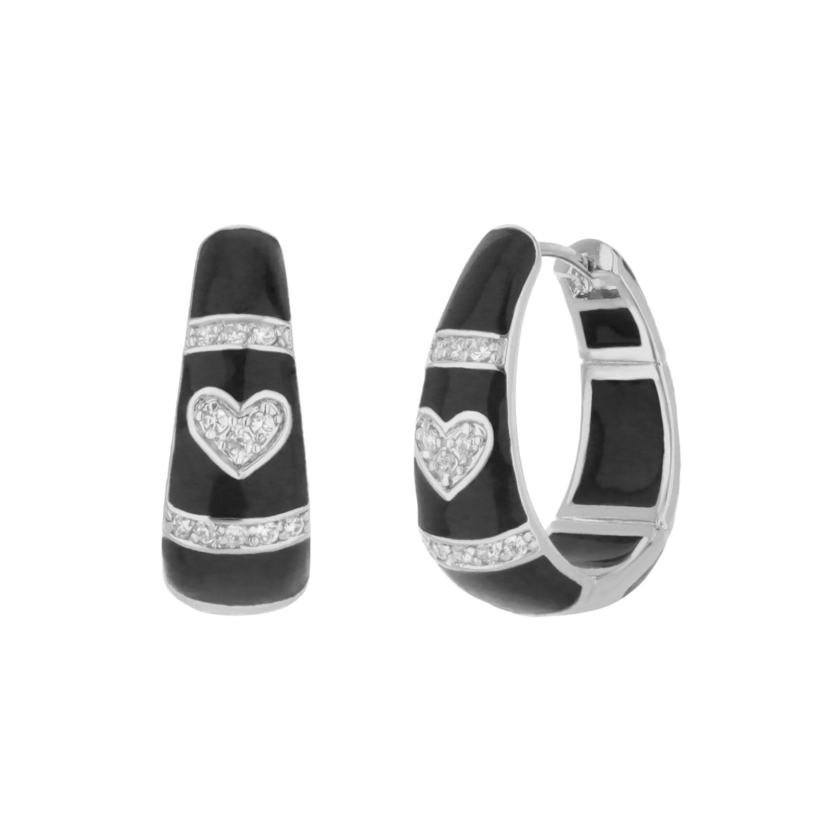 White Enamel Hoop Earrings with Rhodium and CZ