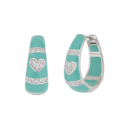 White Enamel Hoop Earrings with Rhodium and CZ
