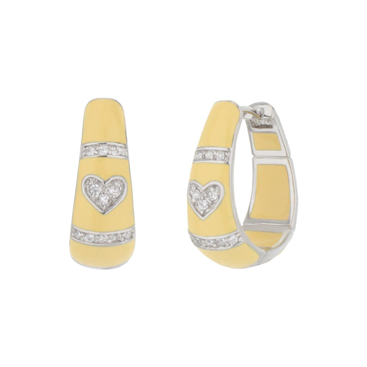 White Enamel Hoop Earrings with Rhodium and CZ