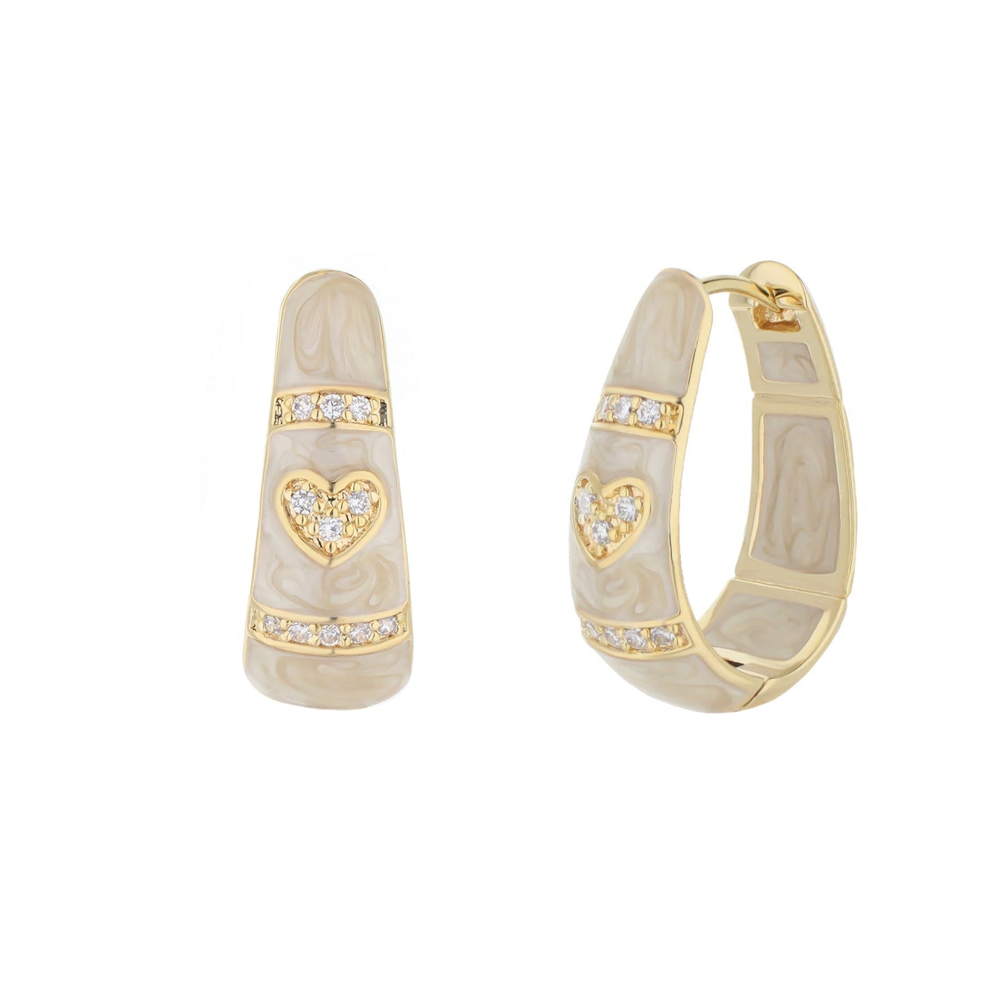 White Enamel Hoop Earrings with Rhodium and CZ