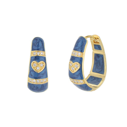 White Enamel Hoop Earrings with Rhodium and CZ