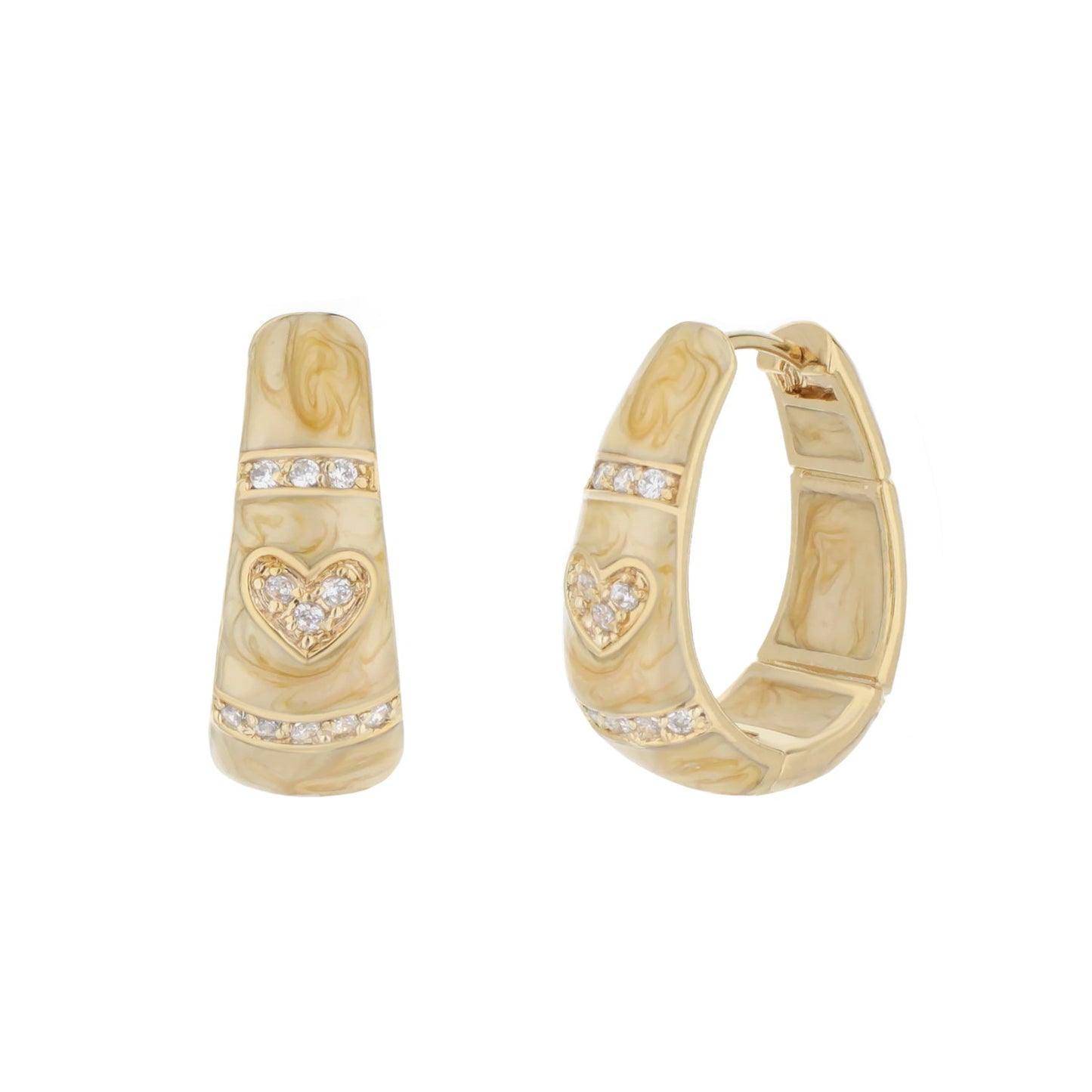 White Enamel Hoop Earrings with Rhodium and CZ