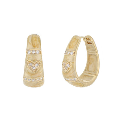 White Enamel Hoop Earrings with Rhodium and CZ