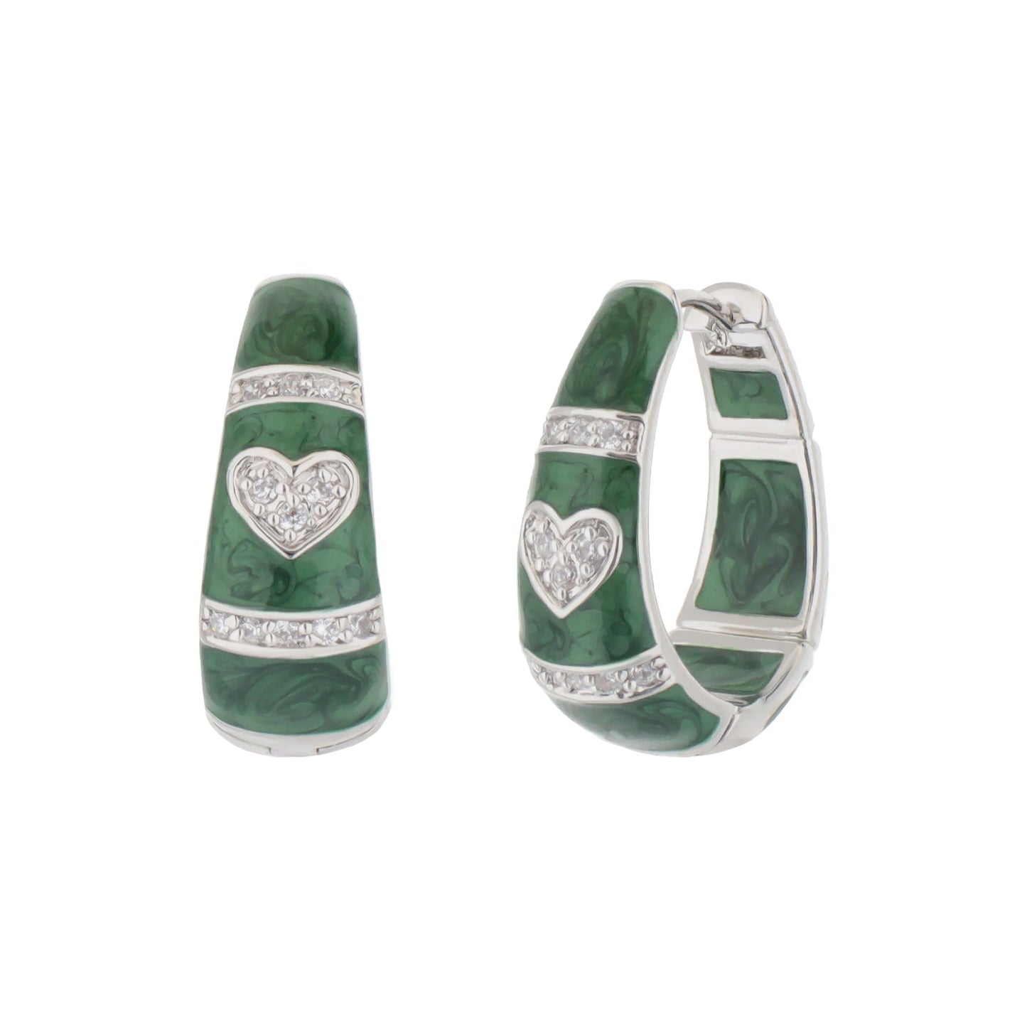 White Enamel Hoop Earrings with Rhodium and CZ