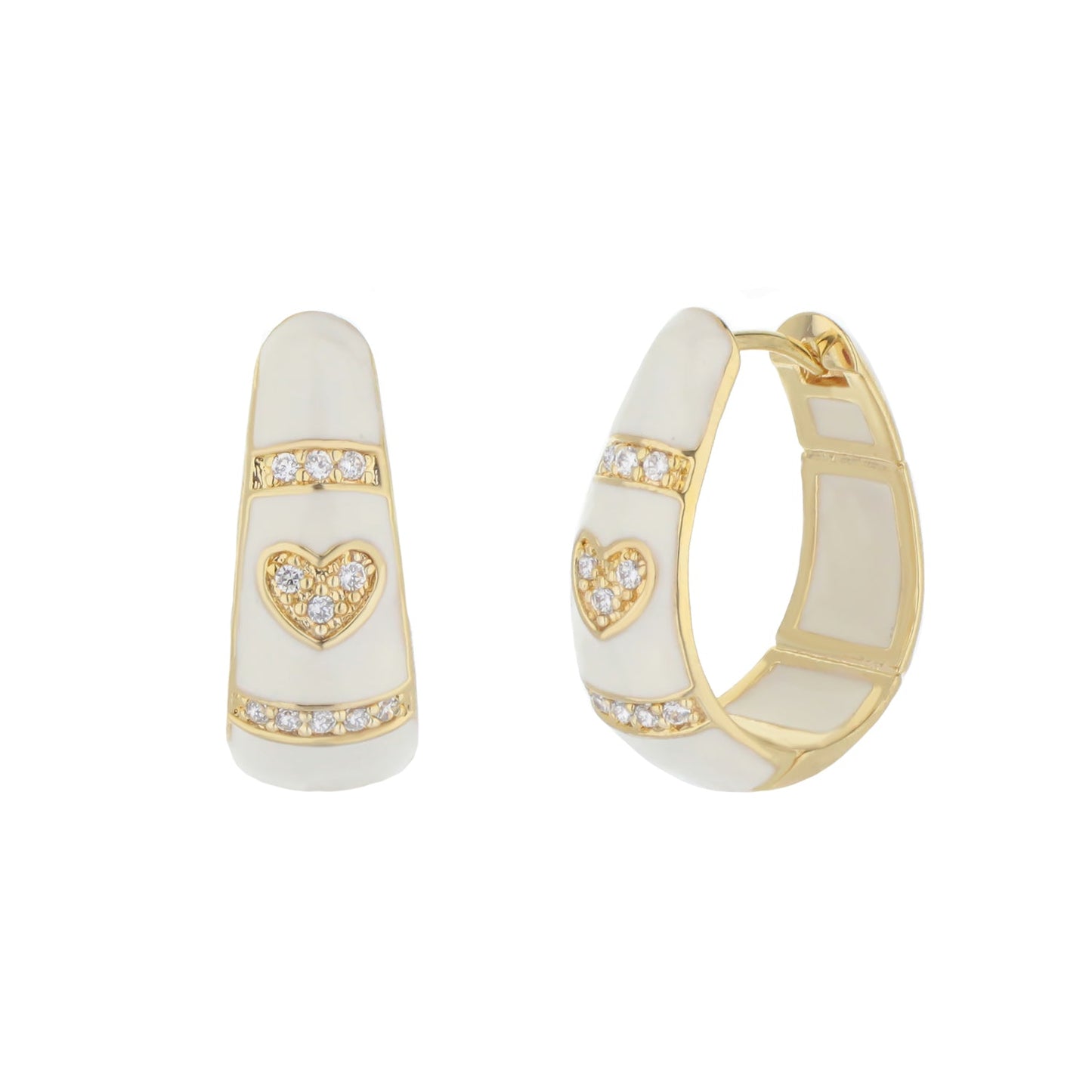 White Enamel Hoop Earrings with Rhodium and CZ