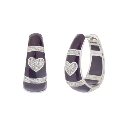 White Enamel Hoop Earrings with Rhodium and CZ