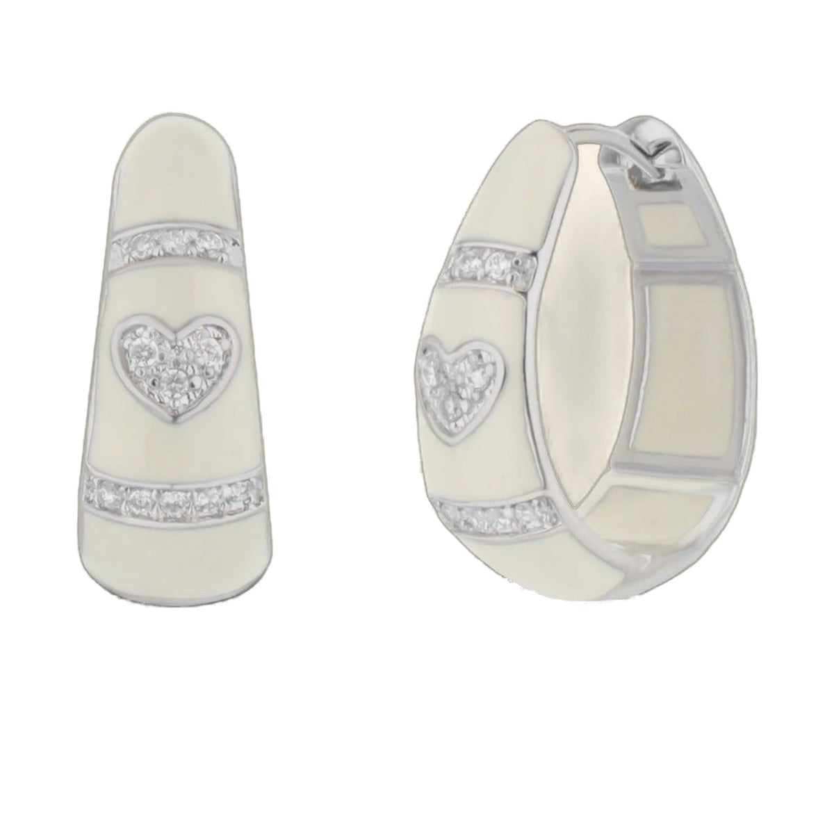 White Enamel Hoop Earrings with Rhodium and CZ
