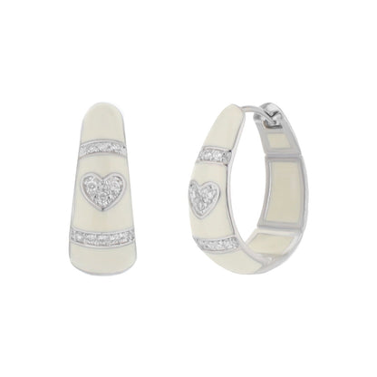 White Enamel Hoop Earrings with Rhodium and CZ