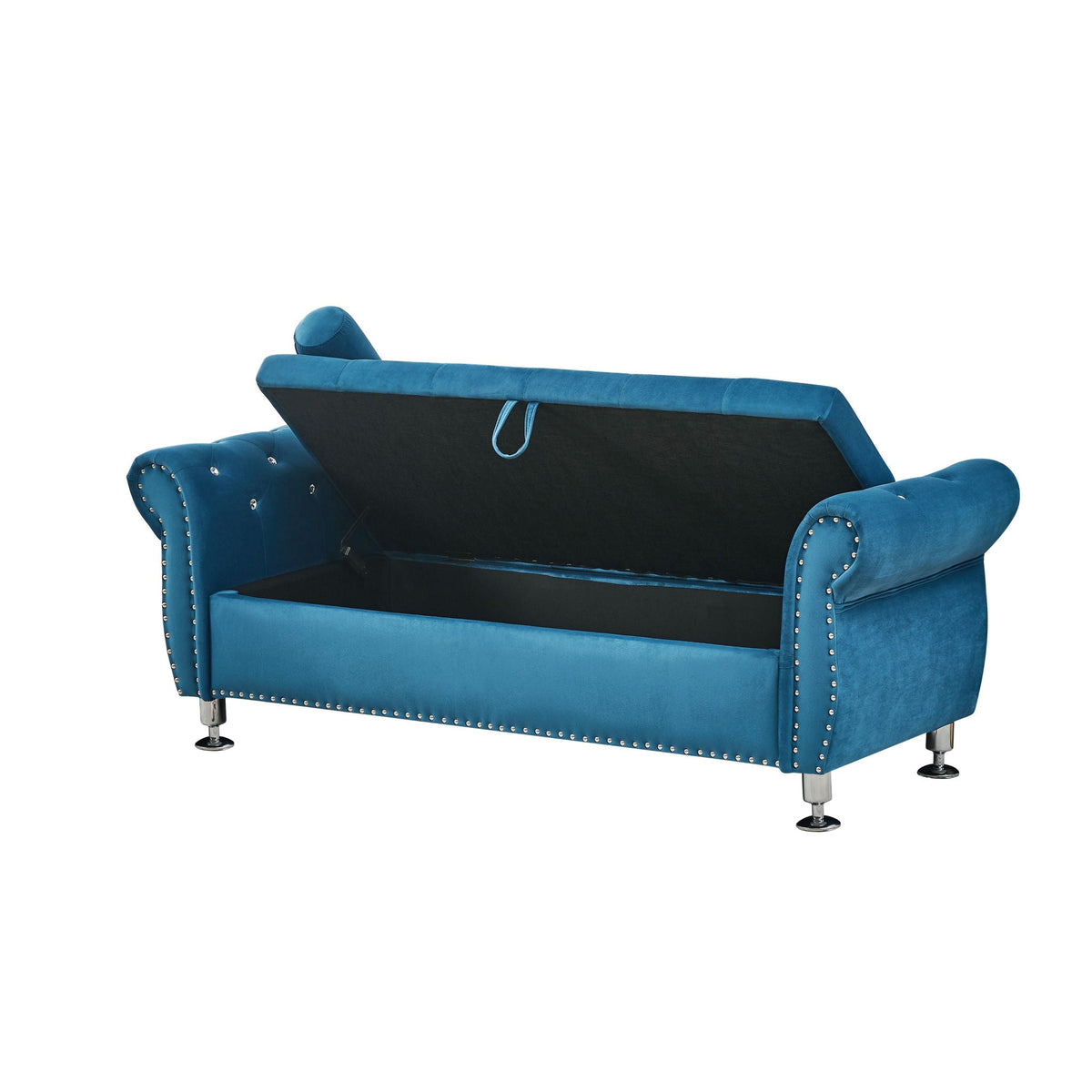 Storage bench blue velvet with crystal button tufting and 1 bolster pillow HouseOfZazla on Tampa Home & Garden Store