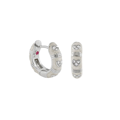 Pave Love enamel huggie earrings pair, silver tone with crystal pavé hearts, Lauren G Adams on Tampa Home & Garden Store