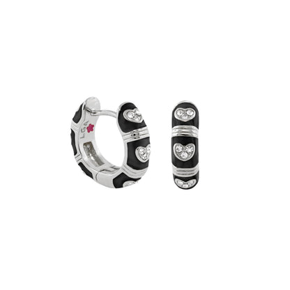 Pave Love enamel huggie earrings by Lauren G Adams, black enamel with pavé hearts, pair on Tampa Home & Garden Store