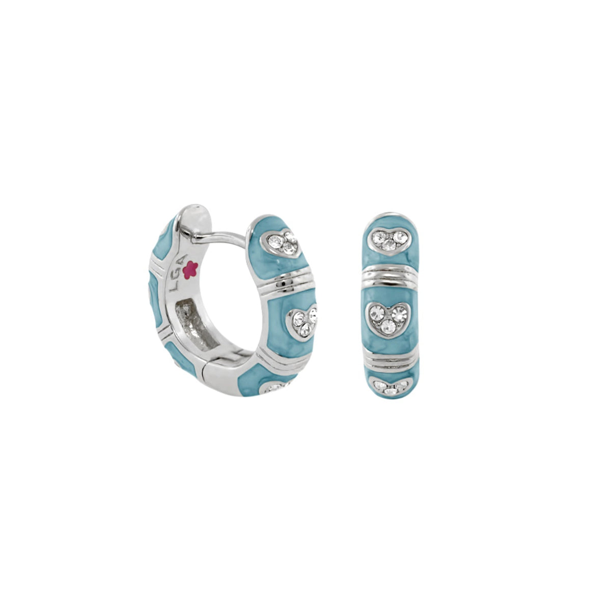 Pave Love Earrings enamel turquoise huggie hoops with pavé heart crystals Lauren G Adams LG on Tampa Home & Garden Store