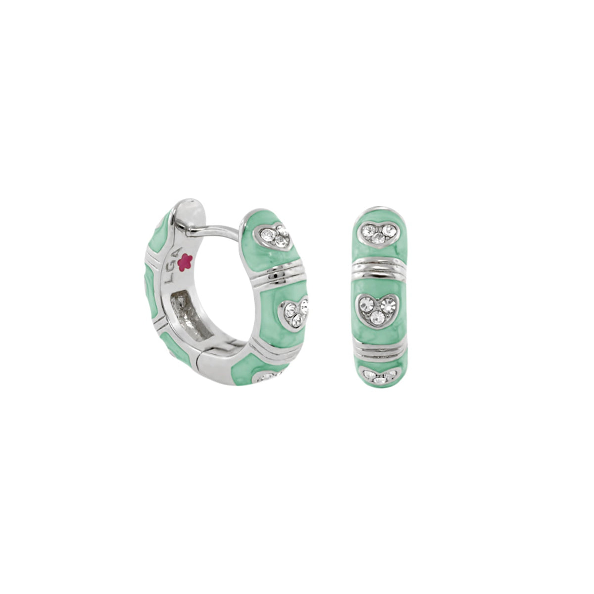 Pave Love Enamel Huggie Earrings pair mint green with pave hearts by Lauren G Adams on Tampa Home & Garden Store