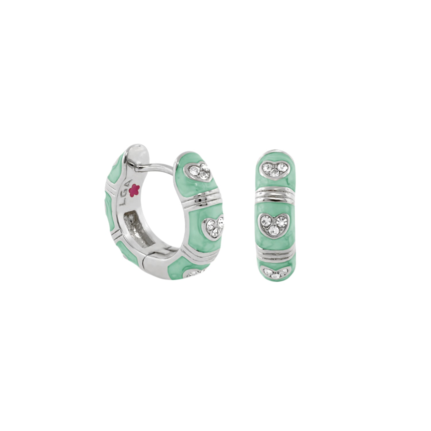 Pave Love Enamel Huggie Earrings pair mint green with pave hearts by Lauren G Adams on Tampa Home & Garden Store