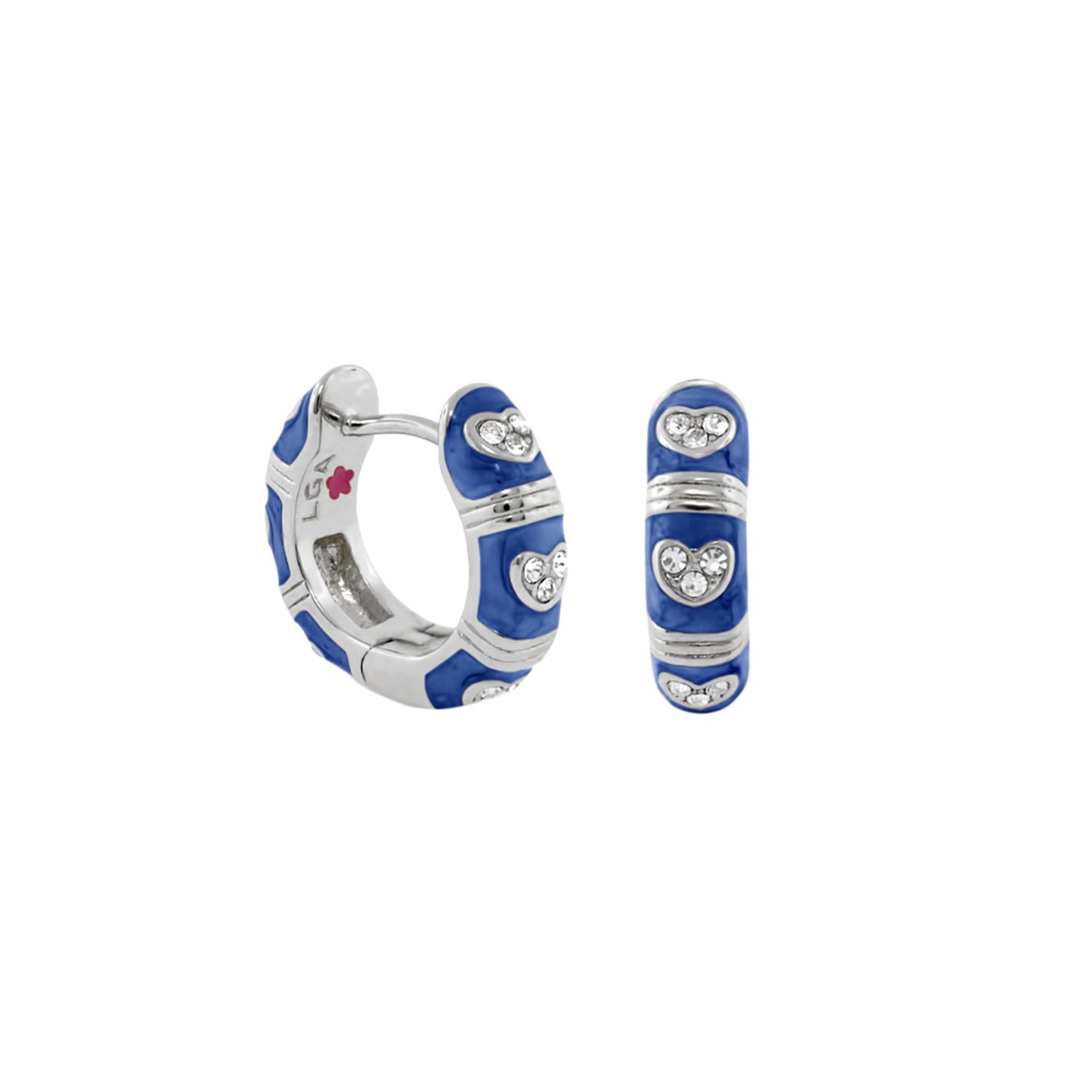 Pave Love enamel huggie earrings in blue with crystal heart accents by Lauren G Adams on Tampa Home & Garden Store