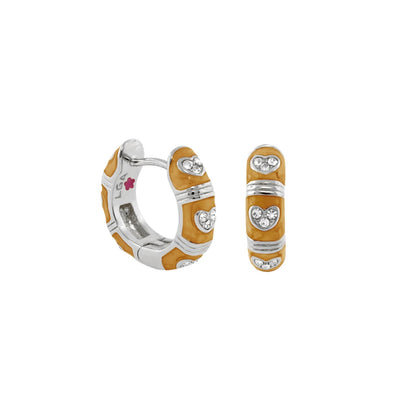 Pave Love enamel huggie earrings pair in orange enamel with crystal heart accents, Lauren G Adams on Tampa Home & Garden Store