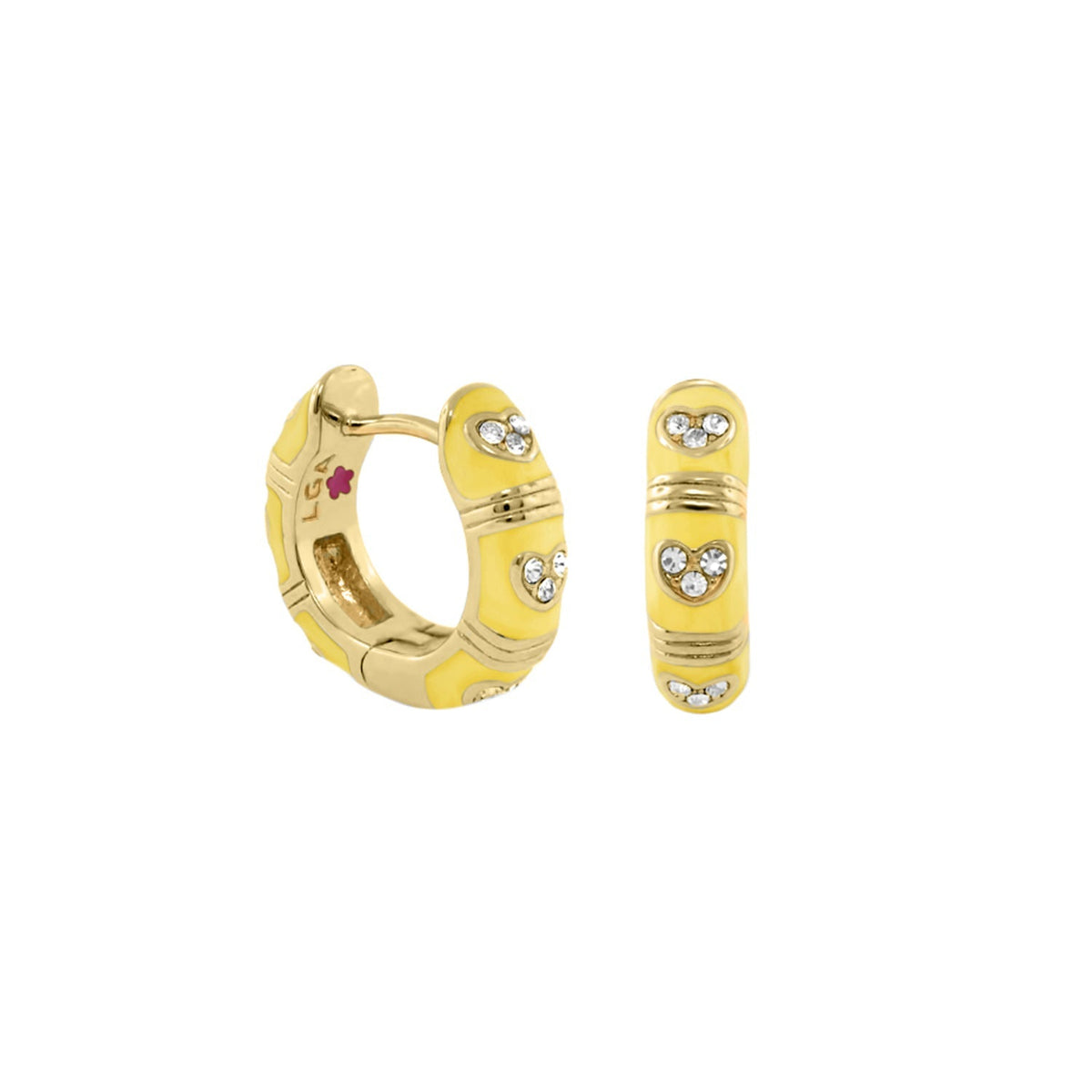 Pave Love enamel huggie earrings pair by Lauren G Adams in gold with crystal hearts on Tampa Home & Garden Store