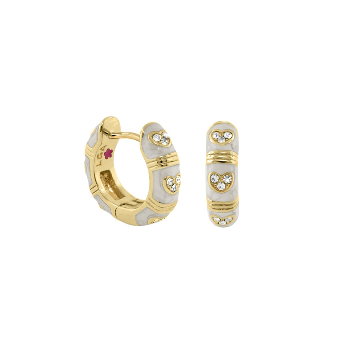 Pave Love enamel huggie earrings (2 pcs) gold-tone with white enamel and crystals by Lauren G Adams on Tampa Home & Garden Store