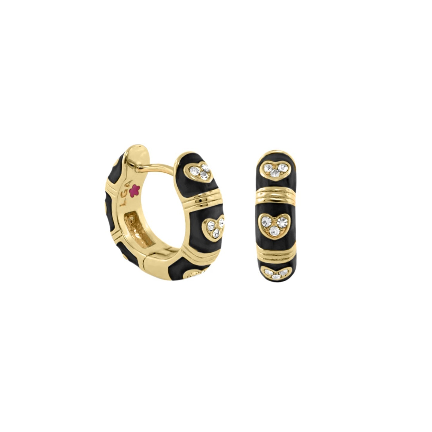 Pave Love Enamel Huggie Earrings black with gold trim and pave heart by Lauren G Adams on Tampa Home & Garden Store