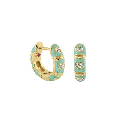 Pave Love enamel huggie earrings turquoise with gold-tone bands and pavé crystals LG Adams on Tampa Home & Garden Store