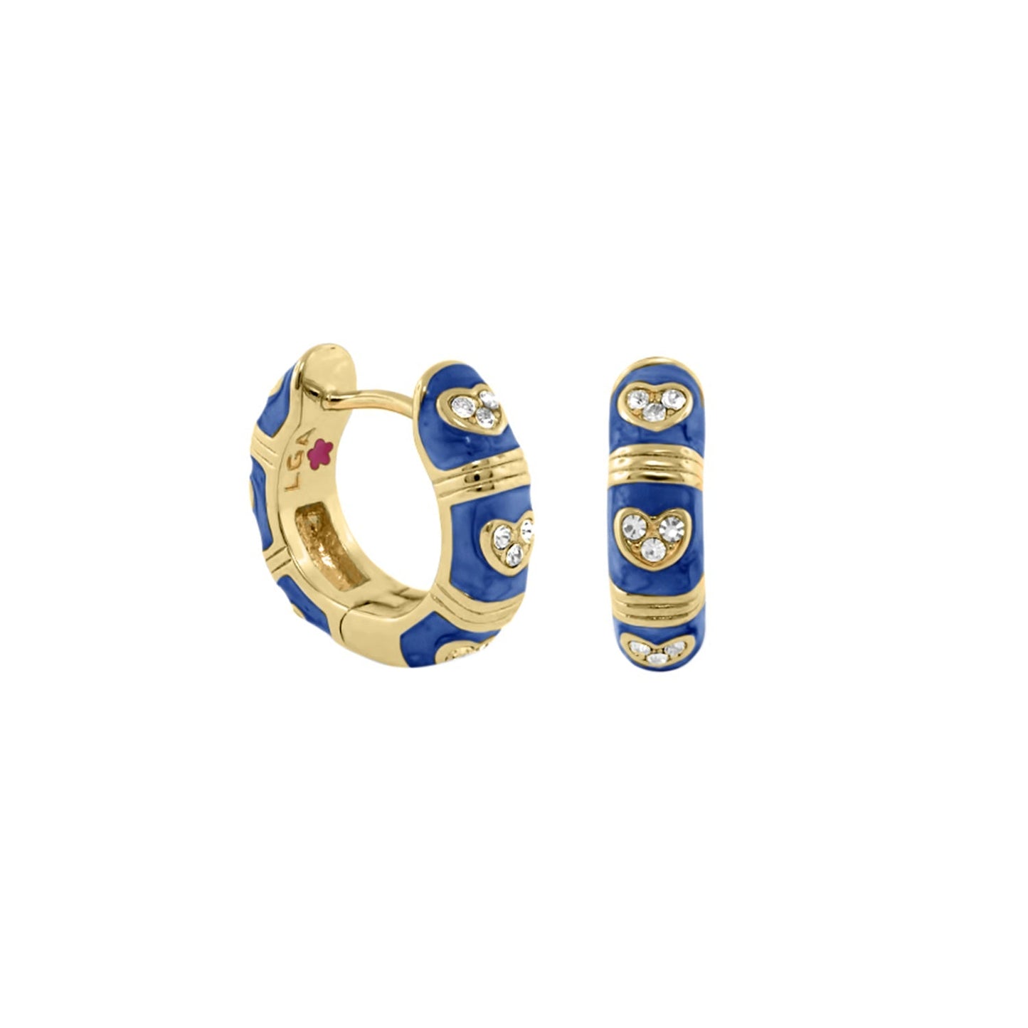 Pave Love Enamel Huggie Earrings blue enamel pavé diamonds gold-tone Lauren G Adams pair on Tampa Home & Garden Store