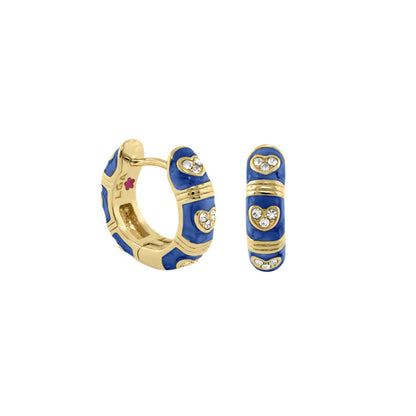 Pave Love Enamel Huggie Earrings blue enamel pavé diamonds gold-tone Lauren G Adams pair on Tampa Home & Garden Store