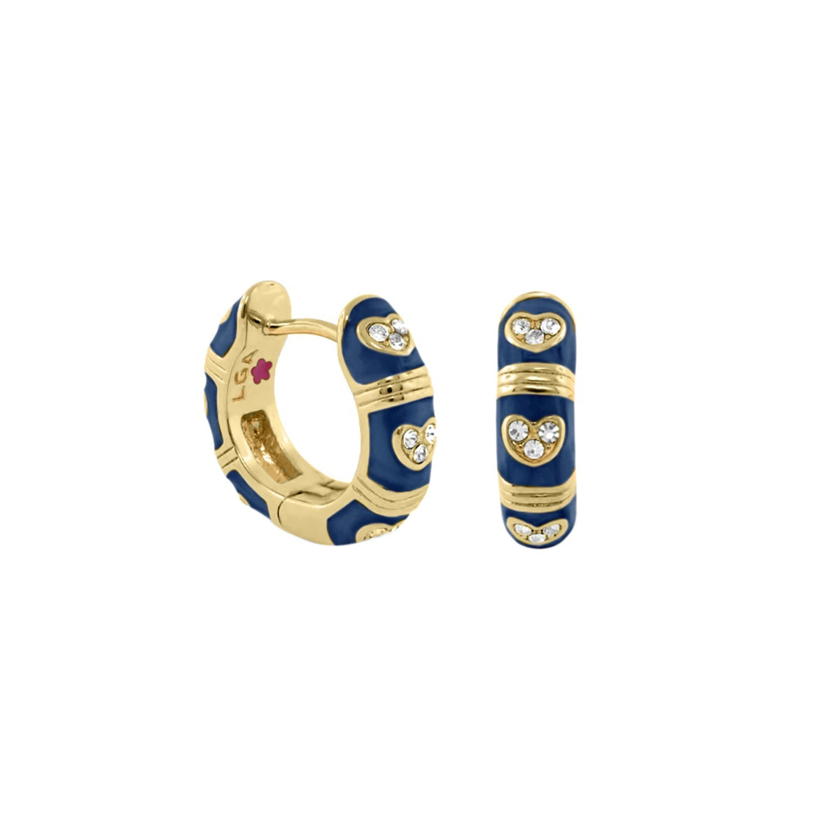 Pave Love enamel huggie earrings blue enamel with pavé hearts gold-tone by Lauren G Adams on Tampa Home & Garden Store