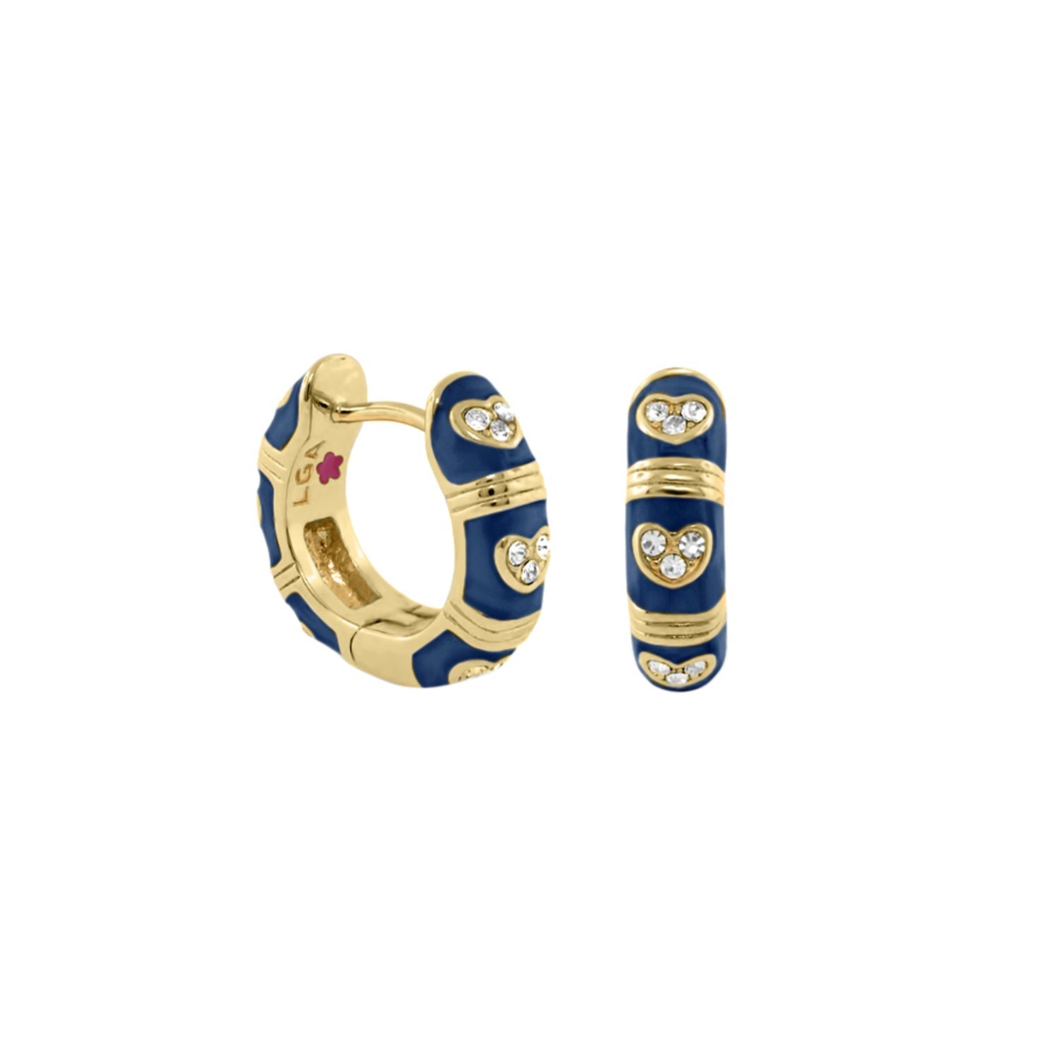 Pave Love enamel huggie earrings blue enamel with pavé hearts gold-tone by Lauren G Adams on Tampa Home & Garden Store