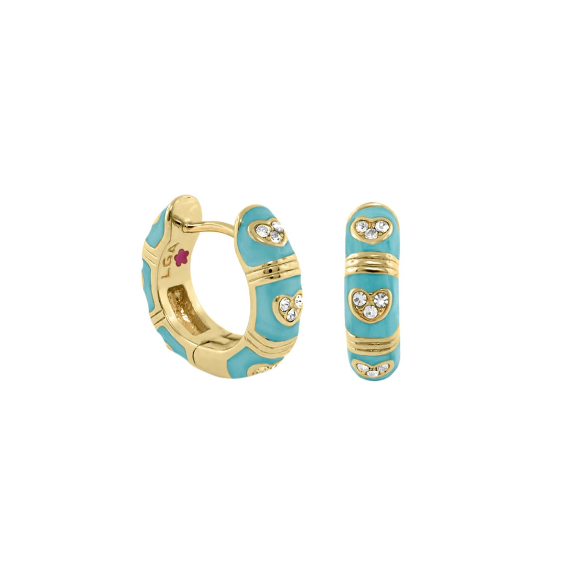 Pave Love turquoise enamel huggie earrings by Lauren G Adams with diamond heart accents pair on Tampa Home & Garden Store