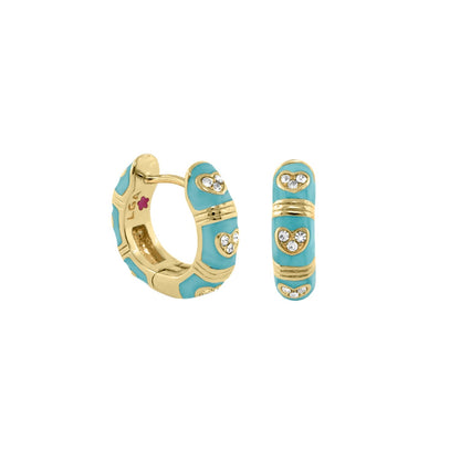 Pave Love turquoise enamel huggie earrings by Lauren G Adams with diamond heart accents pair on Tampa Home & Garden Store