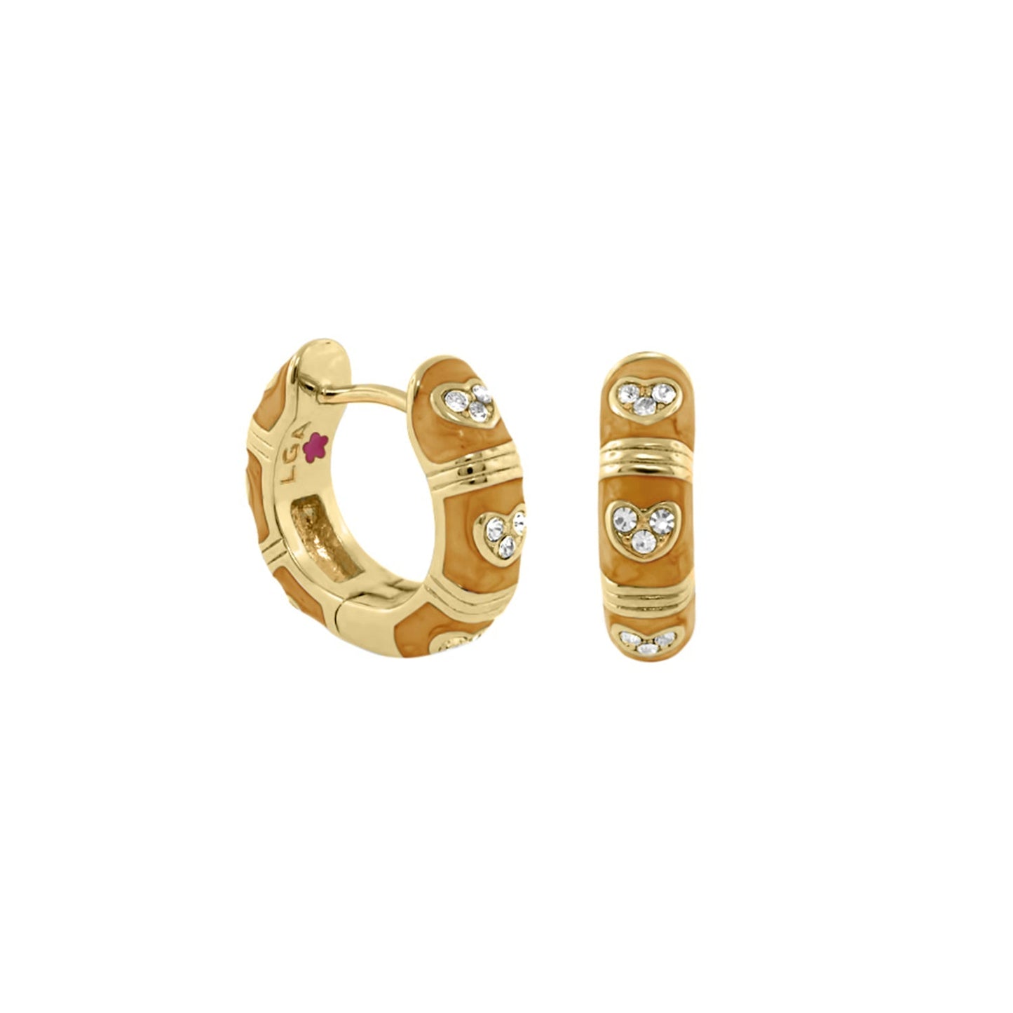 Pave Love Earrings Enamel Huggie gold pair with diamond-heart accents by Lauren G Adams on Tampa Home & Garden Store